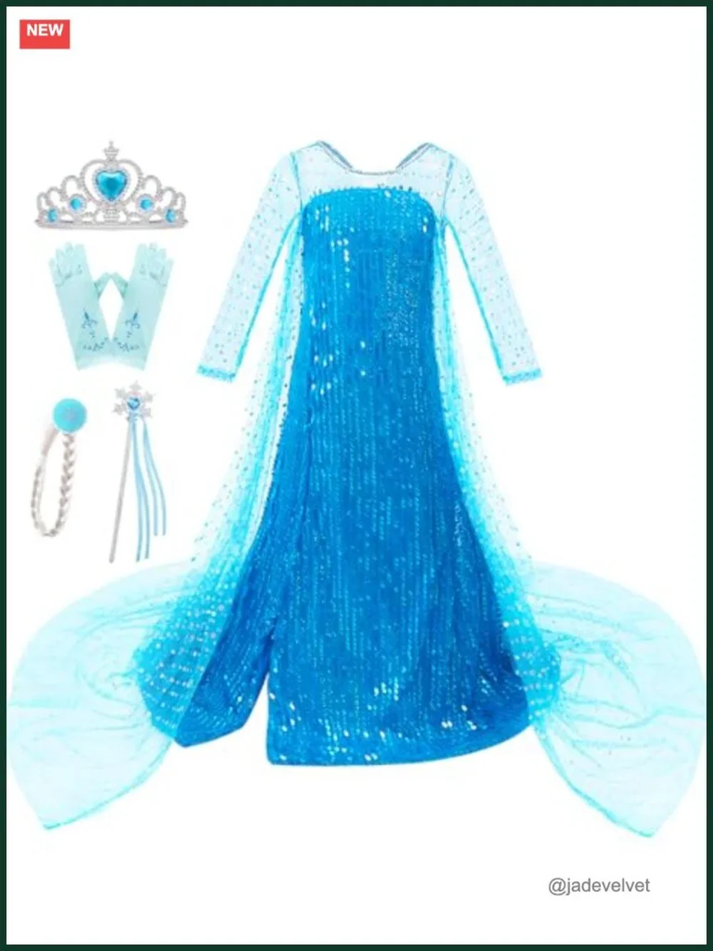 Girls Princess Elsa Sequin Dress Costume with Cape Wig Crown Gloves